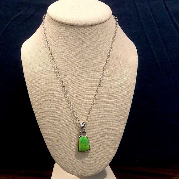 BARSE Green Turquoise Filagree Pendant Sterling Silver Open Link Necklace - Picture 3 of 9